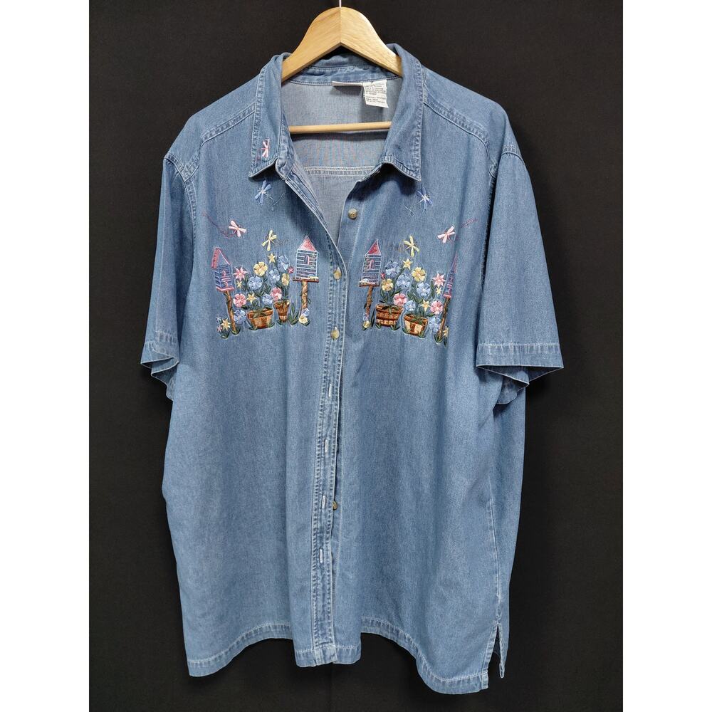 Bobbie Brooks Woman Embroidered Denim Shirt Blue Women see measurements